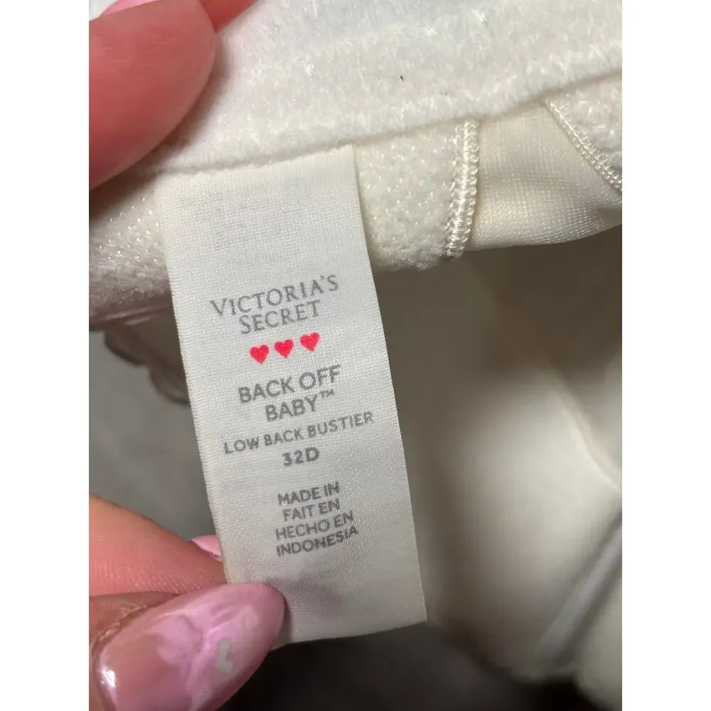 Victoria's Secret Back Off Baby Low Back Bustier Push Up Padded 32D White - Picture 3 of 5